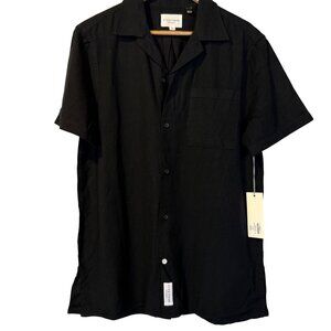 NWT Five Four Mens Trenten Black Linen Button Up Shirt M Classic Minimalist